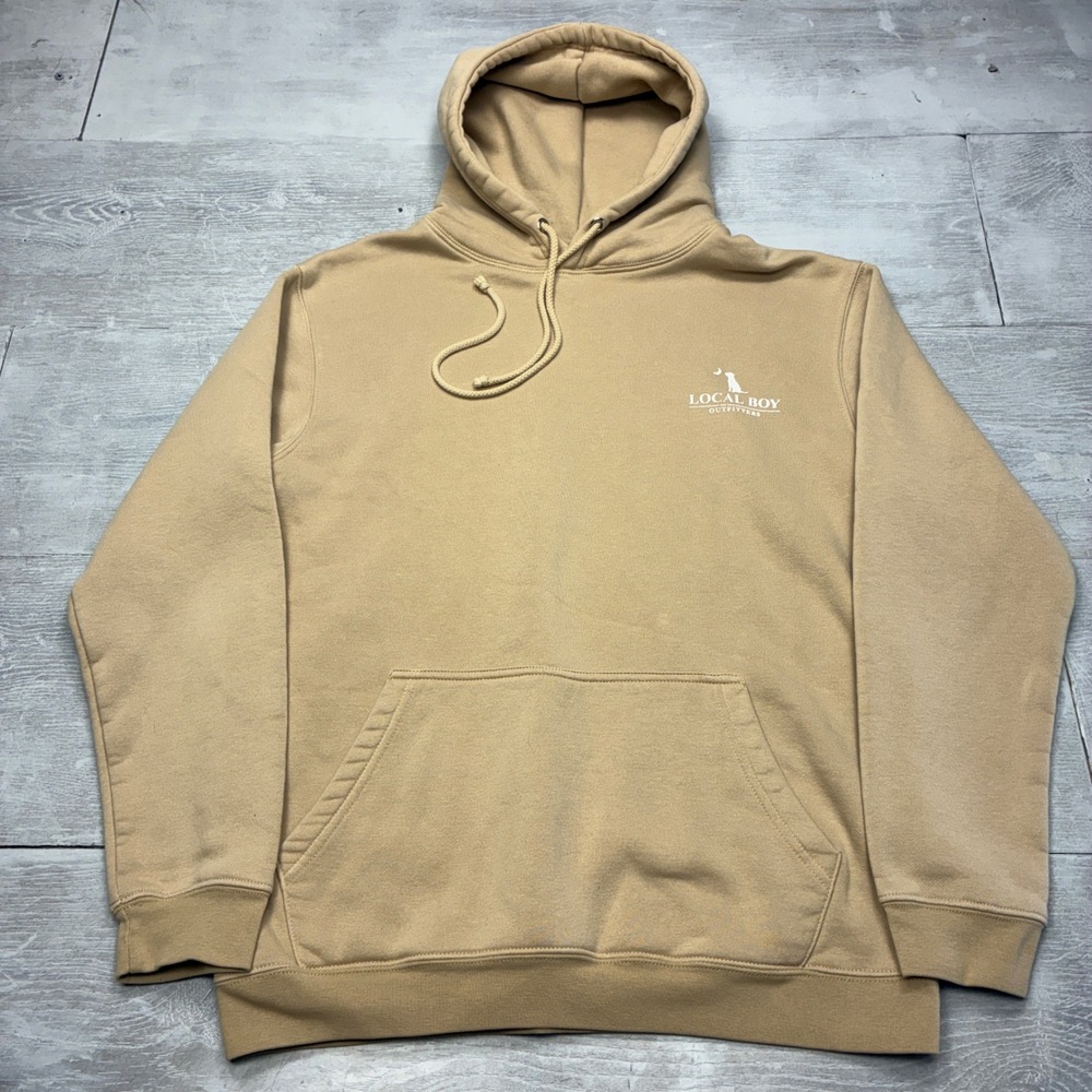 Local Boy Outfitters Hoodie Mens Medium Tan Camo Logo Fleece Pullover Sweatshirt